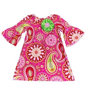Lolly Wolly Doodle Girls Paisley Bell Sleeve Dress Size 3 Rosette Accent